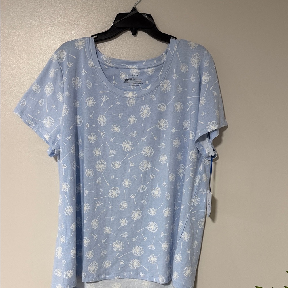 Light Blue Dandelion Print Women's Pajama Top